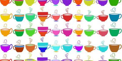 brightly colored coffee tea cups of different shapes seamless pattern on white background for fabric, wallpaper, packaging, kitchen decor and digital web design vector