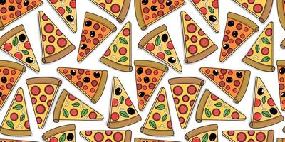 seamless pattern of different types of pizza slices on a white background for web textile or paper design menu cafe vector