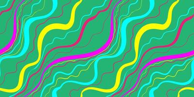 Seamless abstract pattern with wavy, fluid lines in vibrant neon colors on a green background, creating a dynamic, energetic, and modern visual effect vector