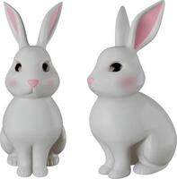isolated 3d easter rabbit. bunny 3d realistic illustration front and side view vector