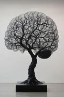 Monochrome ethereal wire tree sculpture with intricate detail. photo