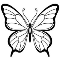 Line drawing of a butterfly with symmetrically spread wings. The pattern on the wings has thick black lines contrasting with the white background, making the butterfly look outstanding and elegant. vector
