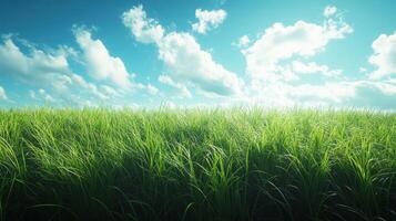 Vibrant Green Grassland Under Sunny Sky photo