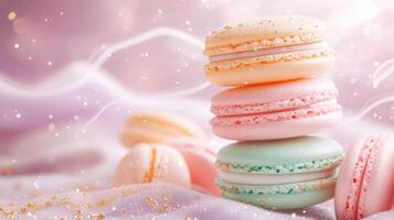 Pastel Macarons Stacked Elegantly with Sparkles, Sweet Treats, Delicious, photo
