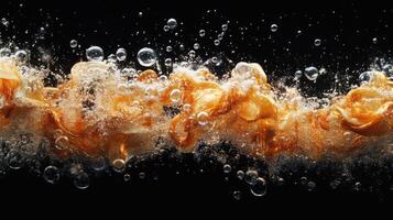Golden Filament in Dark Water with Bubbles Abstract Background photo