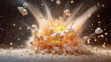 Dynamic Popcorn Explosion A Fast Food Burst in Air, Conceptual Art, photo