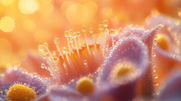 Floral Dewdrops, An Enchanting Macro Blossom in Golden photo