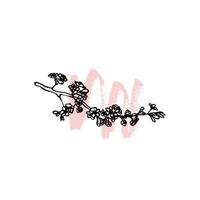 Hand drawn line art cherry blossoms on a branch. illustration of spring flowers. Elegant doodle of beautiful flowers on sketched background. Graphic assets for print and online designs. vector