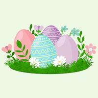 Spring Holiday Green Meadow Easter Eggs vector
