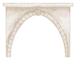 Watercolor stone Arch illustration. Drawing of antic structure element on isolated background. Art of historical masonry wall with doorway for childish greeting cards or kids invitations. vector
