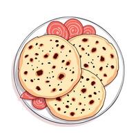 Flat illustration of indian flatbreads on a plate vector