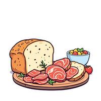 A plate with meat and bread on it vector