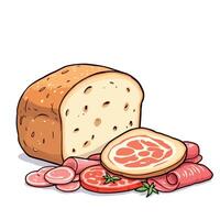 A slice of bread with meat and sausage vector