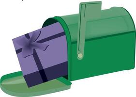A green mailbox with a purple gift inside vector