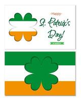 Happy St. Patrick's Day greeting card with clover illustration on white background. Lucky saint Patrick's concept for banner, poster, template, invitation, tag, label. vector