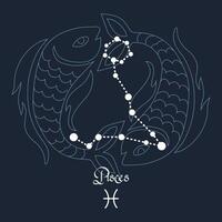 Pisces, constellation and zodiac sign on the background of the cosmic universe. Blue and white design. Illustration vector