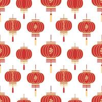 Seamless pattern, red-gold Chinese lanterns on a white background. Prin, textile, background vector