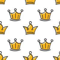 Seamless pattern with hand drawn crowns on white background. Queen or king doodle crowns background. vector