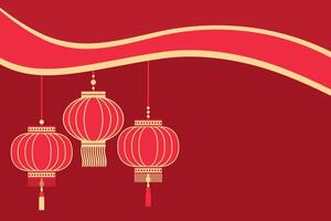 Banner with Chinese lanterns on a red and gold background. Happy chinese new year. Illustration, postcard vector