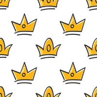 Queen or king doodle crowns background. Seamless pattern with hand drawn crowns on white background. Simple print. vector
