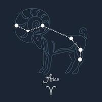 Aries, constellation and zodiac sign on the background of the cosmic universe. Blue and white design. Illustration vector