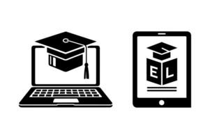 Silhouettes of e-learning icon set on a white background. vector