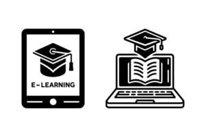 Black and white icon depicting a tablet and a laptop. vector