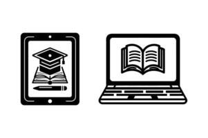 E-learning icon set on white background. vector