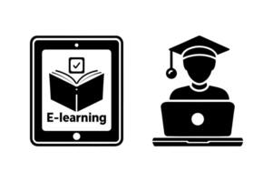Silhouette illustration featuring a laptop and tablet. vector