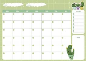 Cute monthly planner with notes and to do list vector