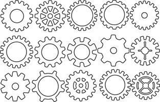 Gear Outline Icon Set Black Cogwheel Collection Engineering Symbols and Industrial Graphics vector