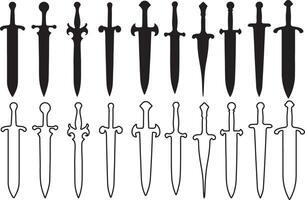 Black Sword Silhouettes Medieval Weapons and Daggers in Different Shapes and Designs vector