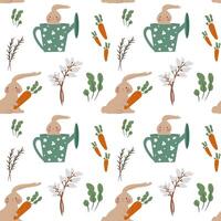 Easter seamless pattern with bunny and carrot vector