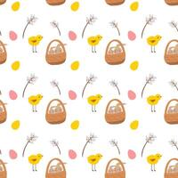 Tender seamless pattern with bunny in basket vector