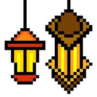 Ramadan lantern in pixel art vector