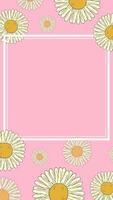 Pink floral background with daisies. Floral vertical web banner with empty space for text. vector