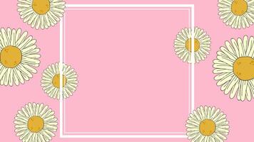 Pink floral background with daisies. Floral horizontal web banner with empty space for text. vector