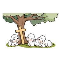 Sleepy Sheep Under a green tree vector