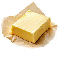 Fresco bloquear de mantequilla en marrón pergamino papel con suave textura y Rico amarillo color ideal para culinario utilizar png
