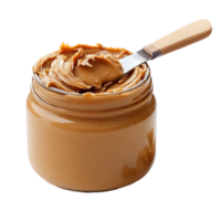 Smooth and Creamy Peanut Butter in a Glass Jar with a Wooden Spoon Resting on Top for Delicious Spreads and Recipes png