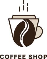 Coffee cup design with steam and coffee bean illustration in minimal style art vector