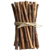 Bundled Natural Wooden Sticks Tied with String on a White Background for Craft and Decorative Use png
