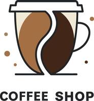 Coffee cup design featuring a coffee bean in minimal style as illustration vector