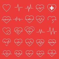 Heart symbols with pulse lines in a minimalistic flat design illustration vector