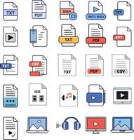 Document and media file icons in flat design style for digital content illustration vector