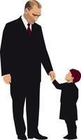 Ataturk and a child stand together to symbolize the unity and pride against the background of the Turkish flag vector
