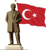 The statue of a leading Mustafa Kemal Ataturk depicts an important historical figure as well as a swinging Turkish flag symbolizing national pride. vector
