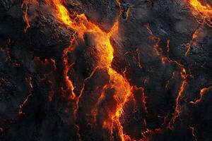 Molten Lava Flowing Through Cracked Black Rock photo