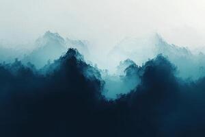 Misty Mountain Range in a Serene Blue Hue photo