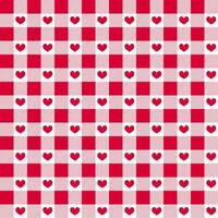 Gingham pattern, in shades of red and pink, with small heart shapes in the background. heart seamless pattern illustration, doodle summer, kids and baby designs for print fabric. vector